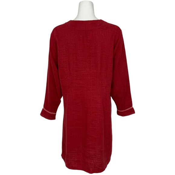 Flax Linen Jacket Blazer M Red V-Neck Button Front Tunic Lagenlook Bohemian - Picture 2 of 12